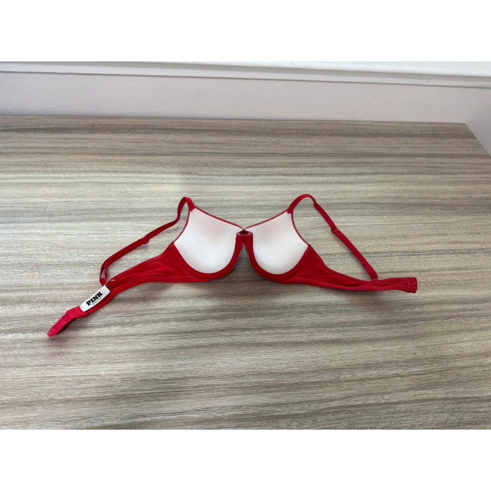 PINK Victoria's Secret Women Wear Everywhere Bra 34B Red Shimmer Push-Up Holiday - Picture 5 of 8